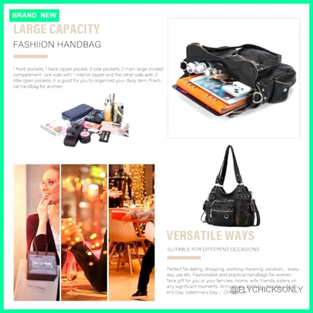 Soft PU Leather Hobo Shoulder Bag with 12 Pockets, Adjustable Strap